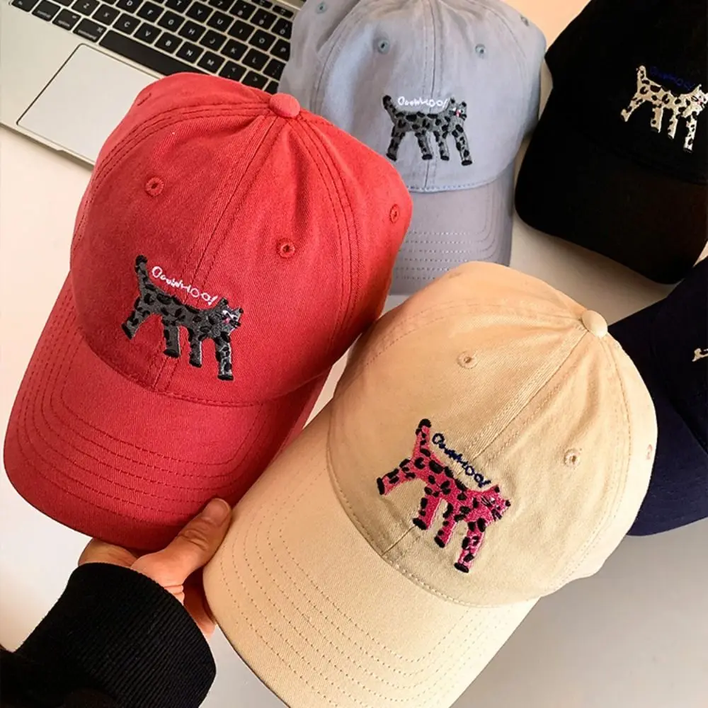 Simple Embroidered Embroidery Baseball Cap Retro Peaked Cap Letter Baseball Hat Spotted Cat Sunscreen Hat Sun Hat Men
