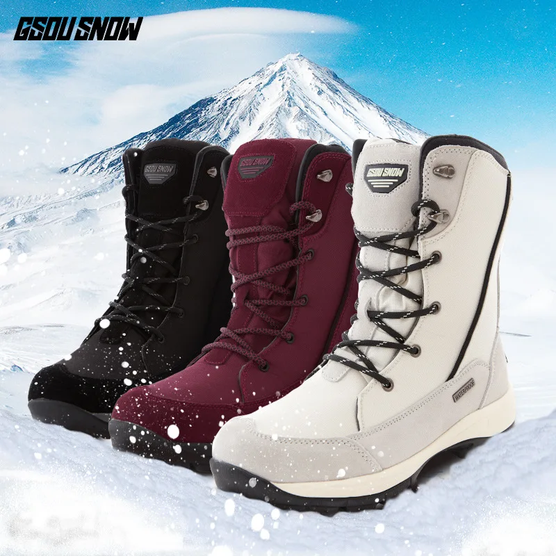 

Winter Outdoor High Canister Boots Artificial PU Upper Non Slip Wear Resisting Rubber Sole Hiking Climbing Camping Female Shoes