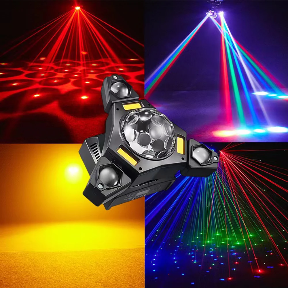 Mini Moving Head LED Beam Light RGB Laser Projector Strobe 3in1 Disco with Magic Ball Rotating Flash Stage Light Remote Control