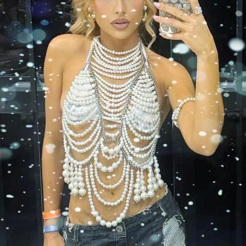 

Hazem Store Handmade Bra Top Ladies Party Female Elegant Beaded Vest Tops