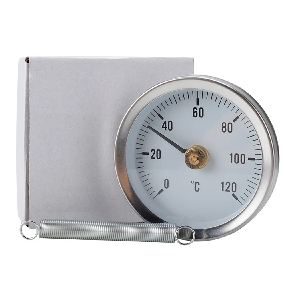 0-120℃ Stainless Steel Clamp-on Tube Thermometer OnTubeHeatingSpring-= 63mm Metal -Temperature Temp Gauge Spring Industrial Tool