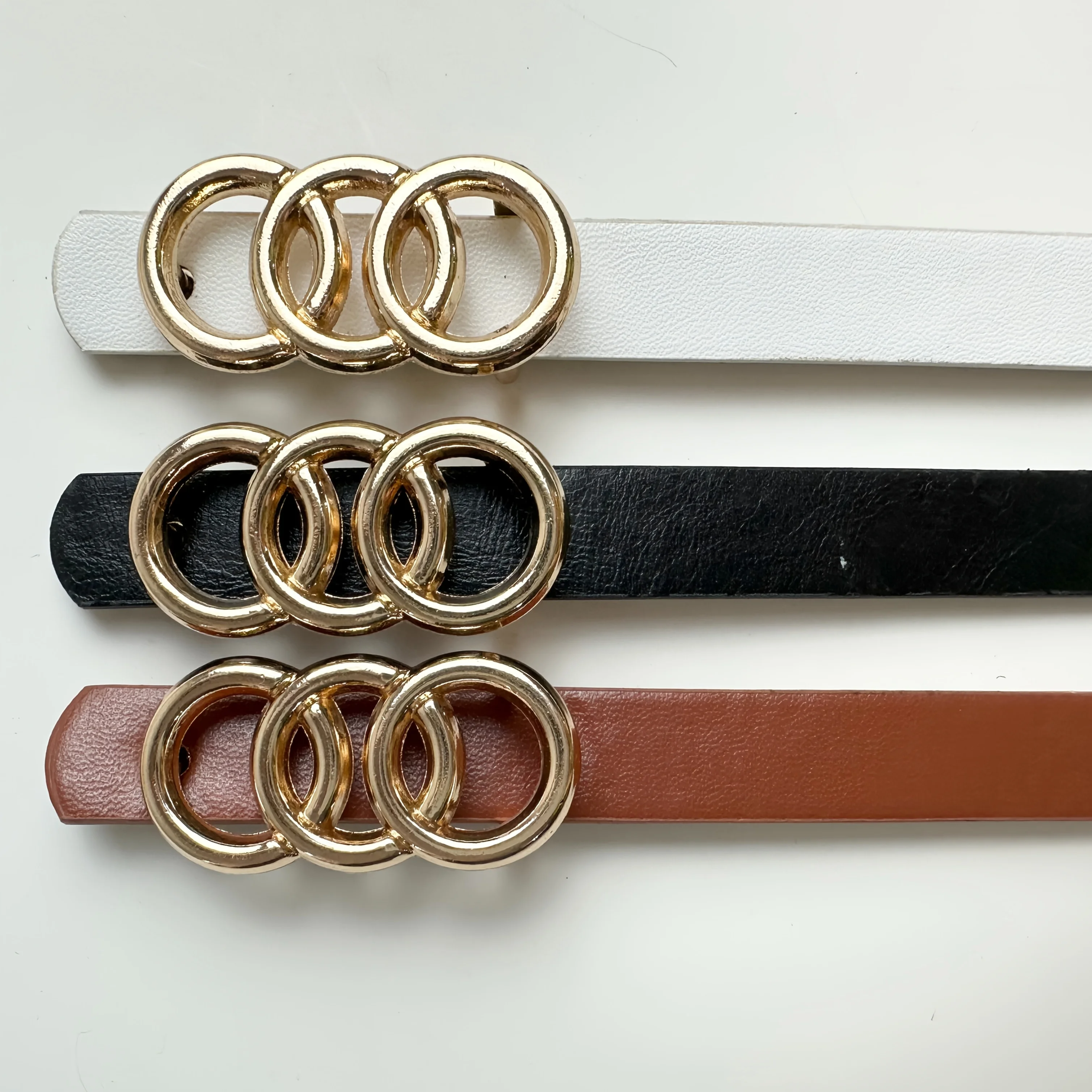 1/3 Women's Belt, Thin and Simple, Easy-Matching, High-Quality PU Leather, Metal Ring Buckle, Suitable for Daily Commuting Wear
