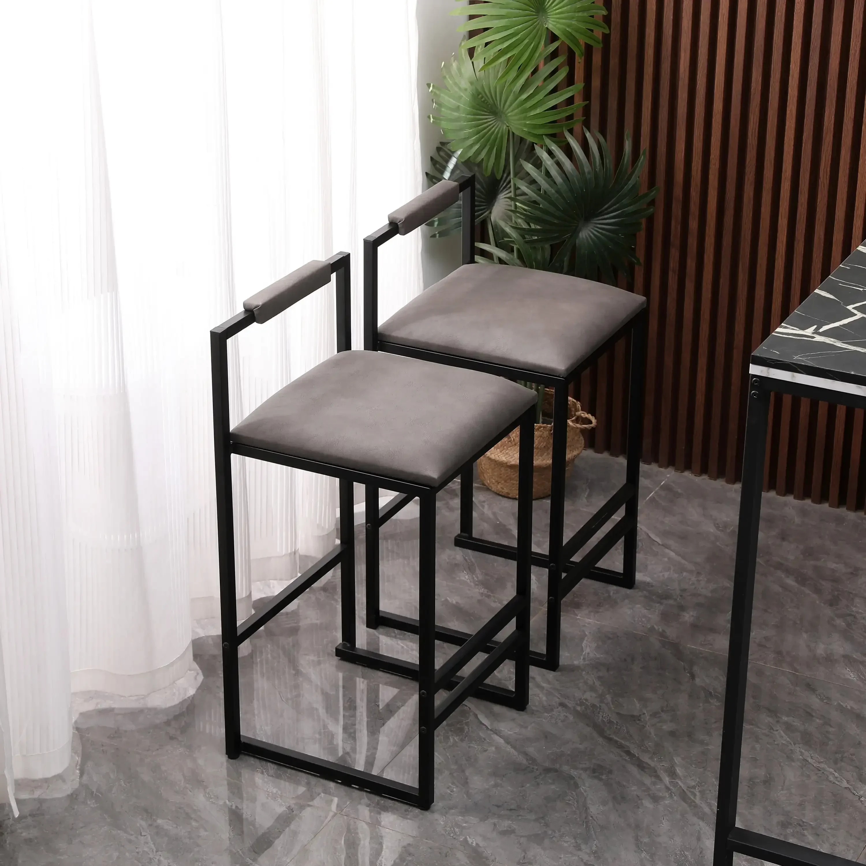 

Counter Height Bar Stools Set of 2, Upholstered PU Barstools with Back, Modern Kitchen Island Chairs, Dining Room, Kitchen, Gray