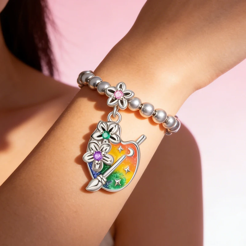 

Fit DIY Original 925 Sterling Silver Spring Color Palette Pendant Sparkling CZ Zircon Dangle For Women Girls Jewelry Gifts