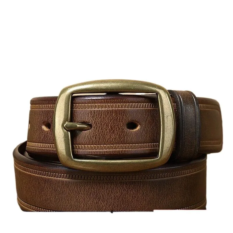 33CM wide belt men's leather needle top layer cowskin fashionable copper