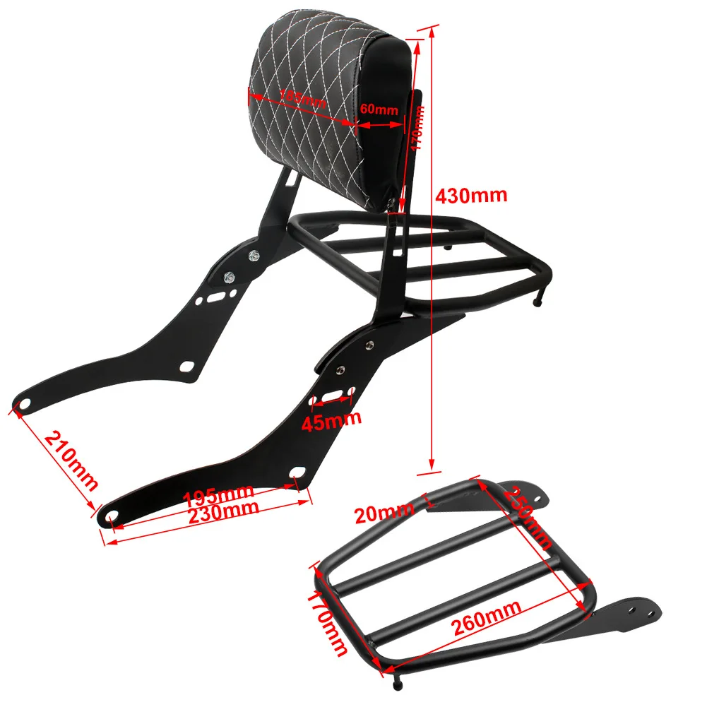 Motorcycle Passenger Backrest Sissy Bar With Luggage Rack Compatible For 300 500 CMX500 CMX300 2017 - 2023