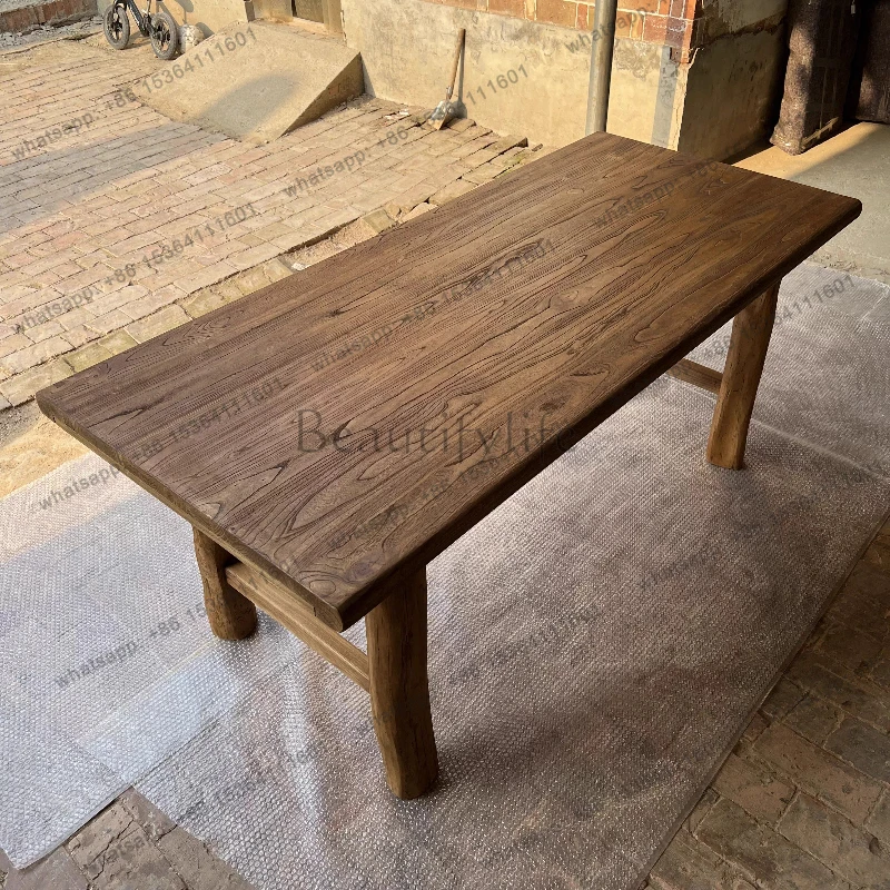 Customizable Elm Wood Table Surface Wood Wax Oil Coating Classic Minimalist Style Mortise and Tenon Joint Dining Table Desk