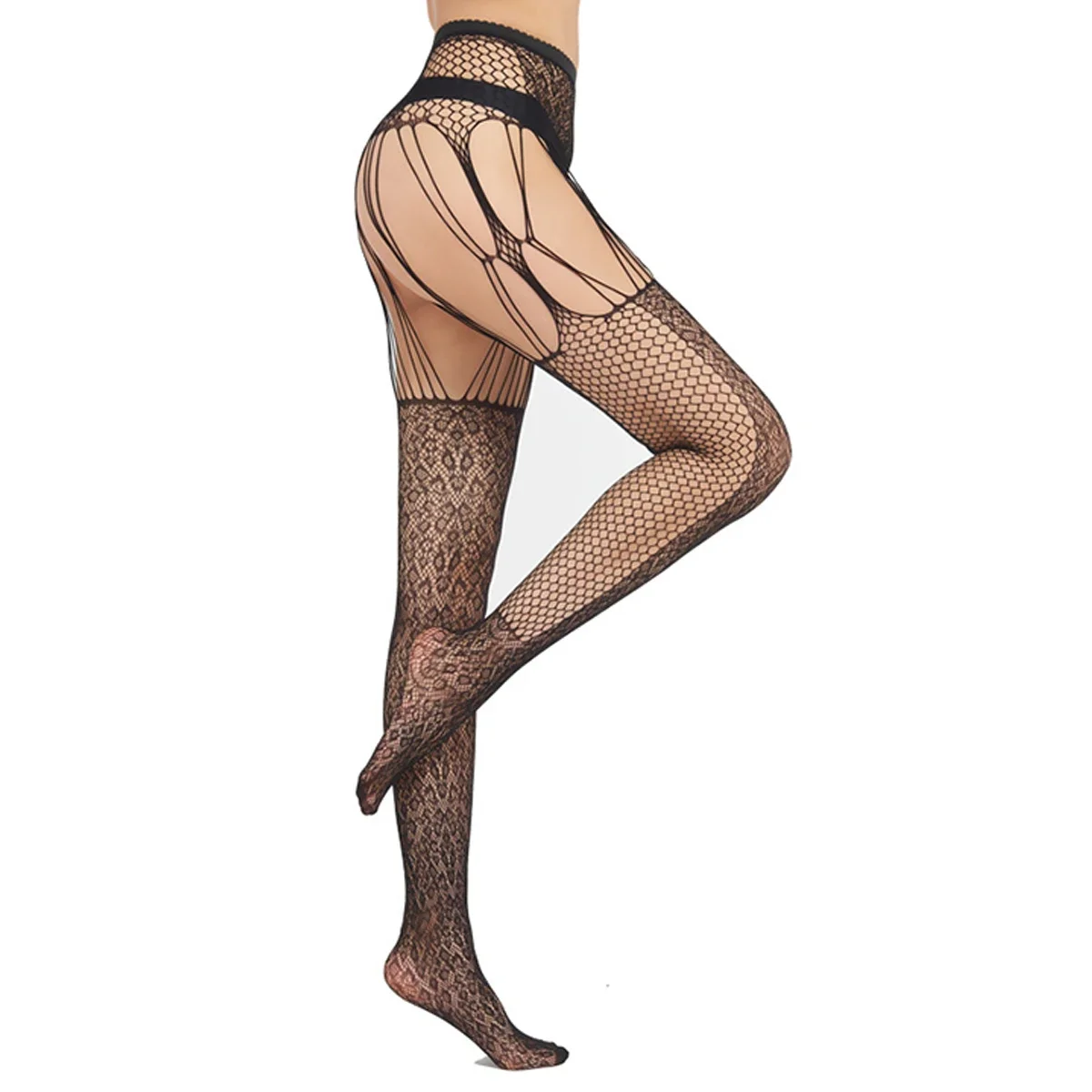 

1pcs Ladies One-piece Open-gear Suspenders One-piece Lace Jacquard Leggings