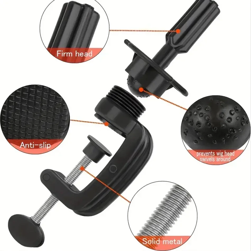 3Pcs Mannequin Head Stand Black Mini Wig Head Stand Table Clamp Adjustable Training Mannequin Head Holder Hair Accessory Tools