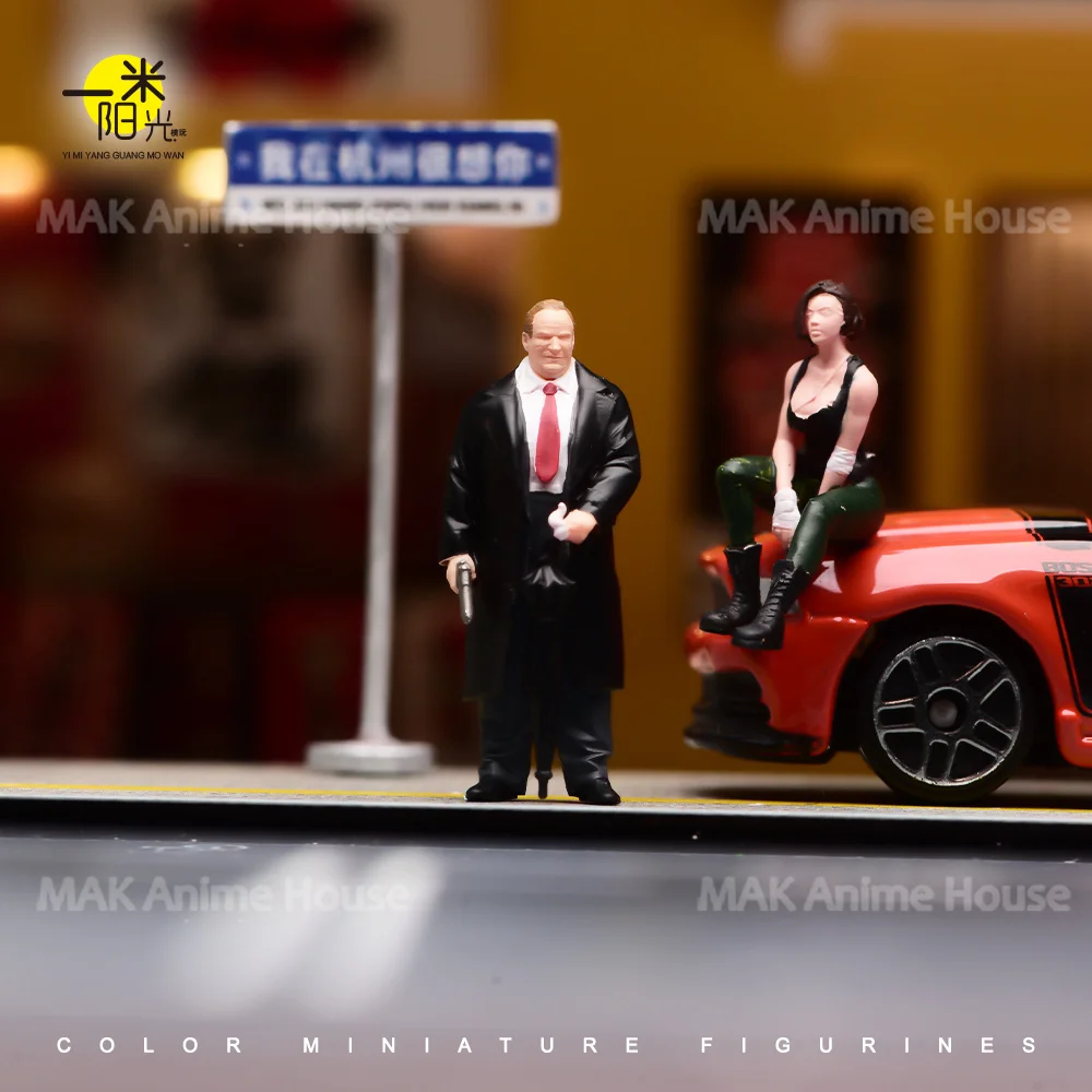 Miniatures 1/87 1/64 1/43 1/24 1/18Gun Wielding Assassin Sitting Female Windbreaker Male Figures Model Scene Prop Doll Car Toys