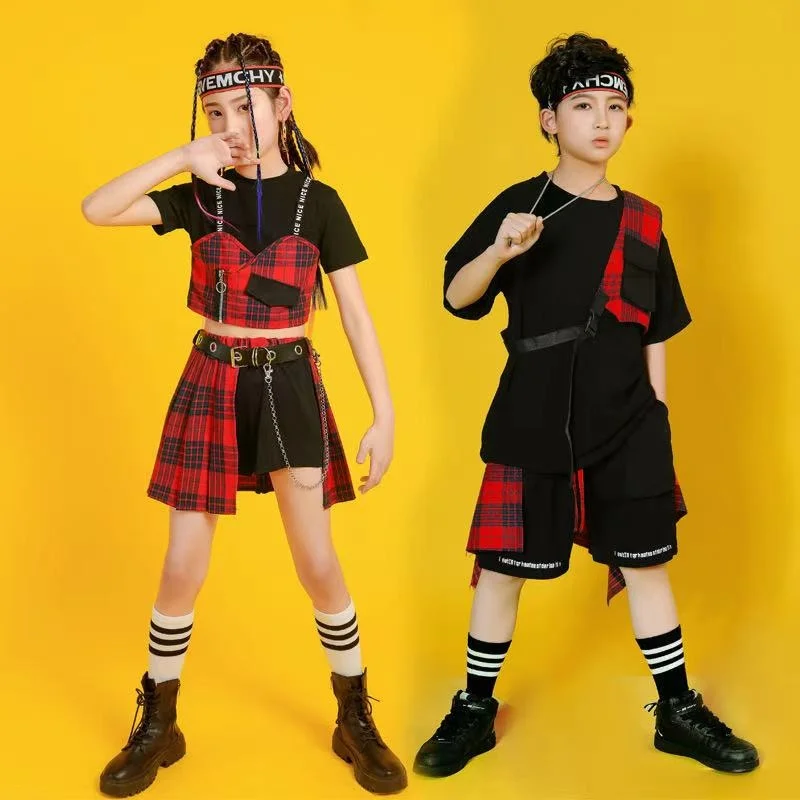 Children's hip-hop and street dance set, boys' personalized runway show, trendy clothes, girls' jazz dance, drum stand,