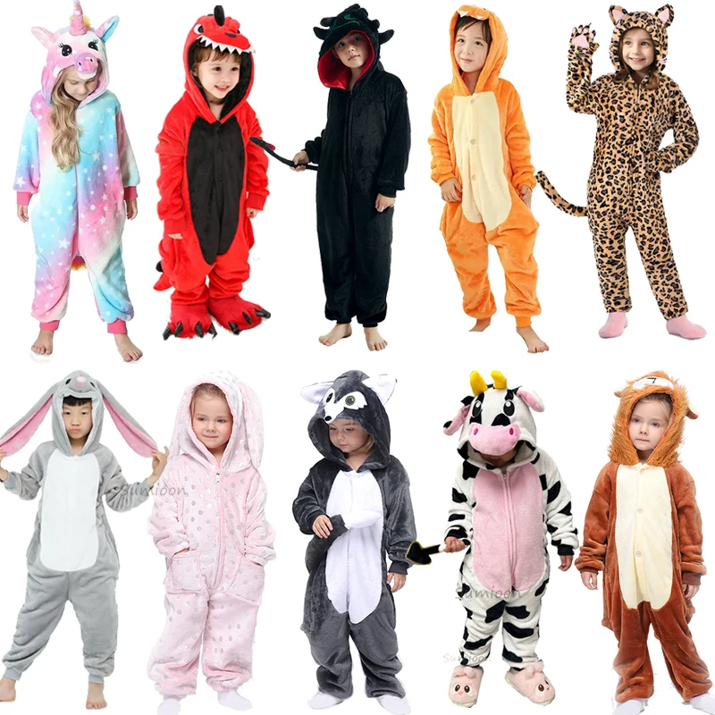 

Детские зимние плюшевые пижамы, детская одежда для сна с единорогом и волком, теплая одежда кигуруми для мальчиков и девочек, фланелевая флисовая одежда для сна