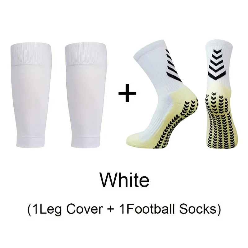 2 Pairs Set  Anti-Slip Football Socks+Sports Leg Sleeves Set Men Women Breathable Fitness Soccer Socks Basketball Sports Socks