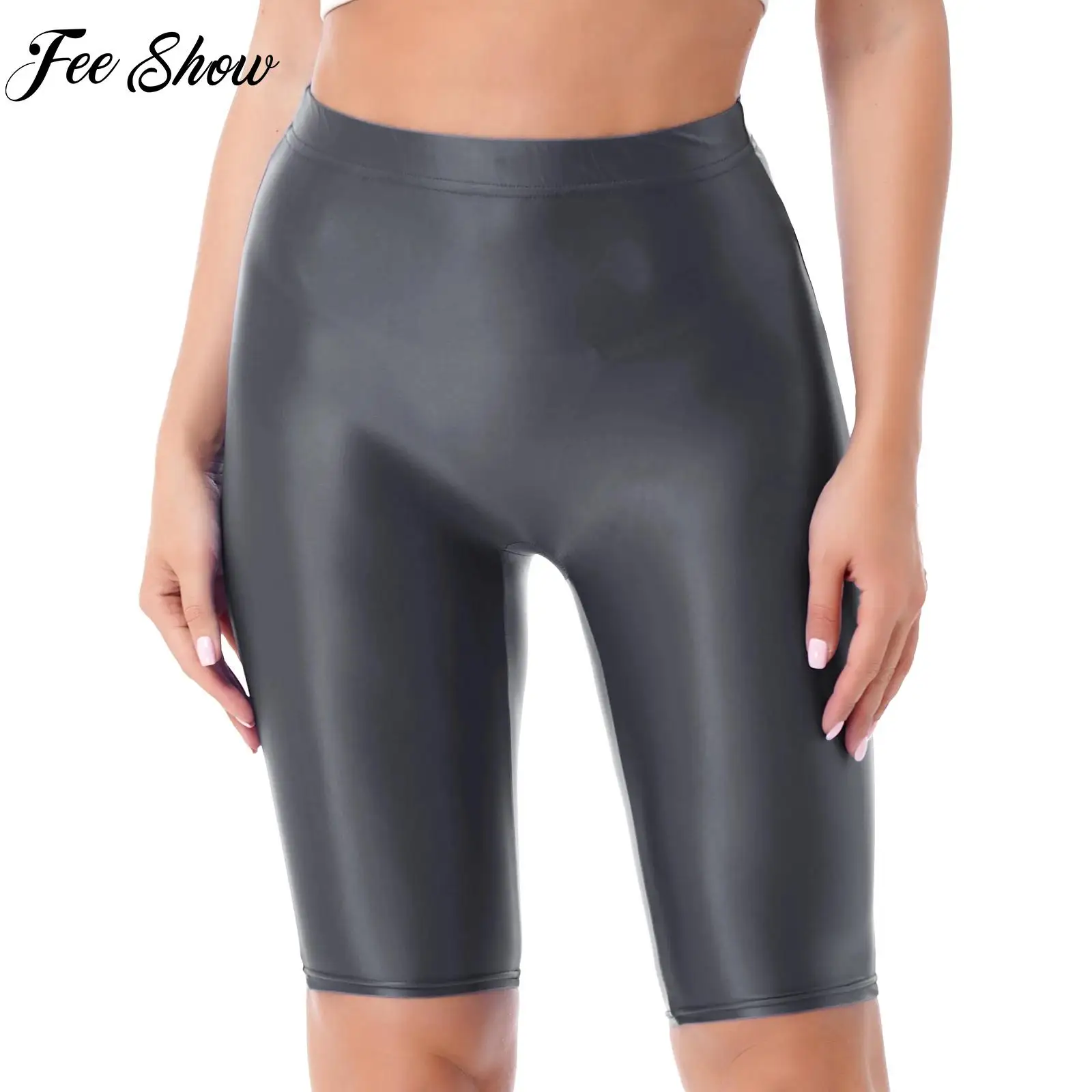 

Womens Shorts Glossy High Waist Shorts Elastic Waistband Short Pants for Woman Gymnastics Workout Sports Bottoms