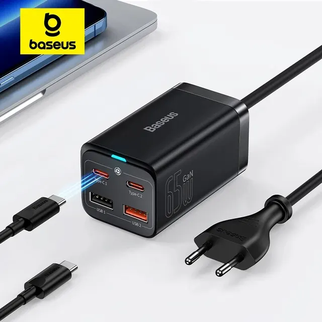 Ładowarka Baseus 65W GaN Szybka ładowarka do laptopa 4 w 1 Adapter do telefonu do iPhone'a 15 14 13 Pro Max Xiaomi Samsung
