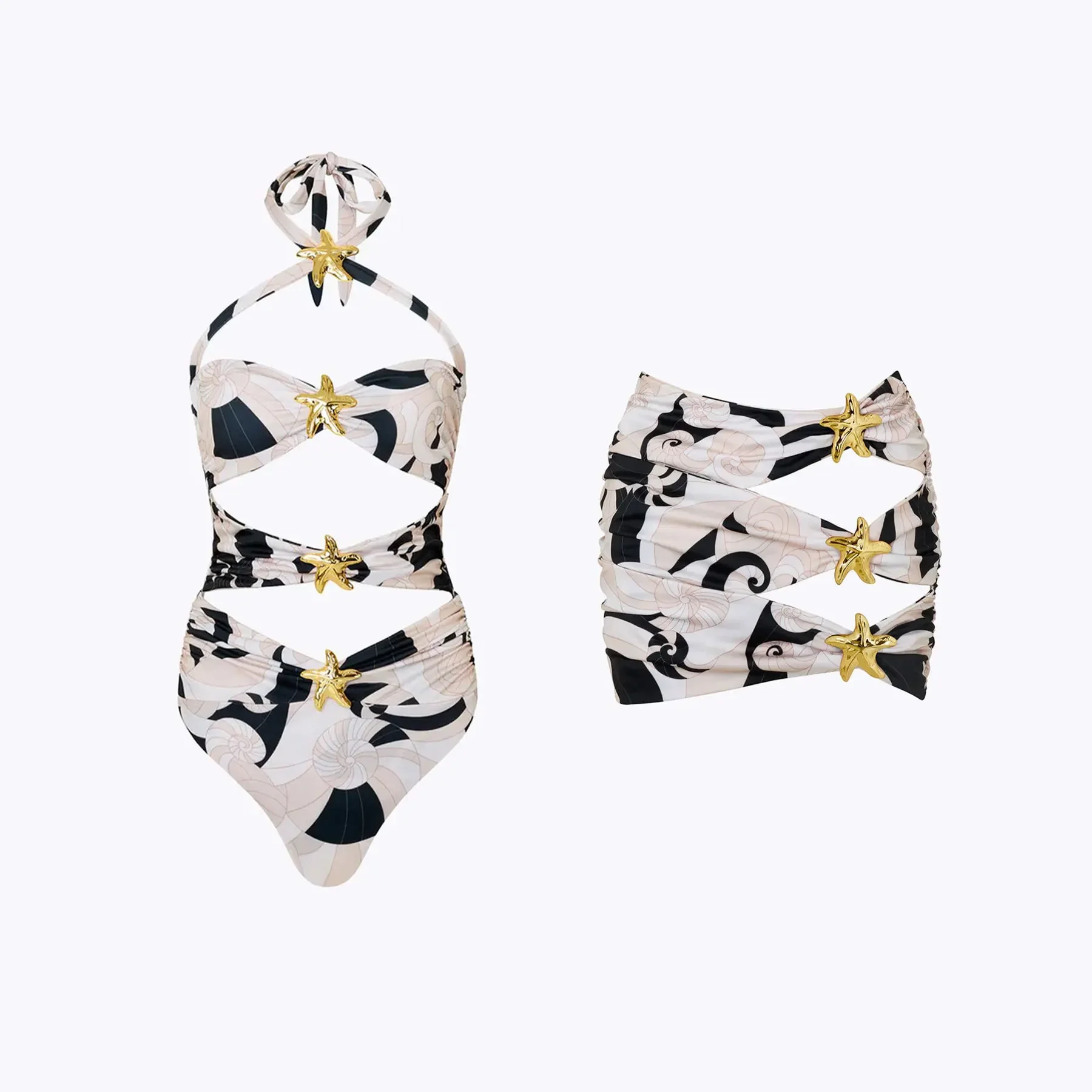 2025 新しいセクシーなカットアウトワンピース水着とスカート水着女性メタル 3D 花ボディスーツモノキニ水着ビーチウェア