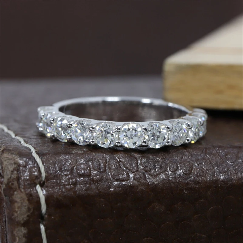 

JY Jewelry 3,0 мм круглого огранки EF Color Lab Diamond Half Set Eternity Band Штабелируемое кольцо Кольцо из белого золота 18 карат Женское обручальное кольцо