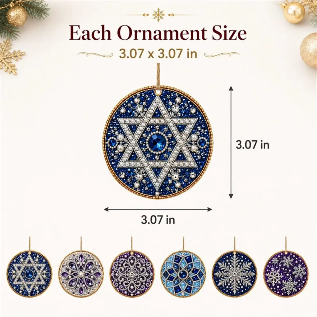 6Pcs Christmas Rhinestone Art Pendant Kit Crystal Beaded Craft for DIY Tree Ornament & Home Wall Decor