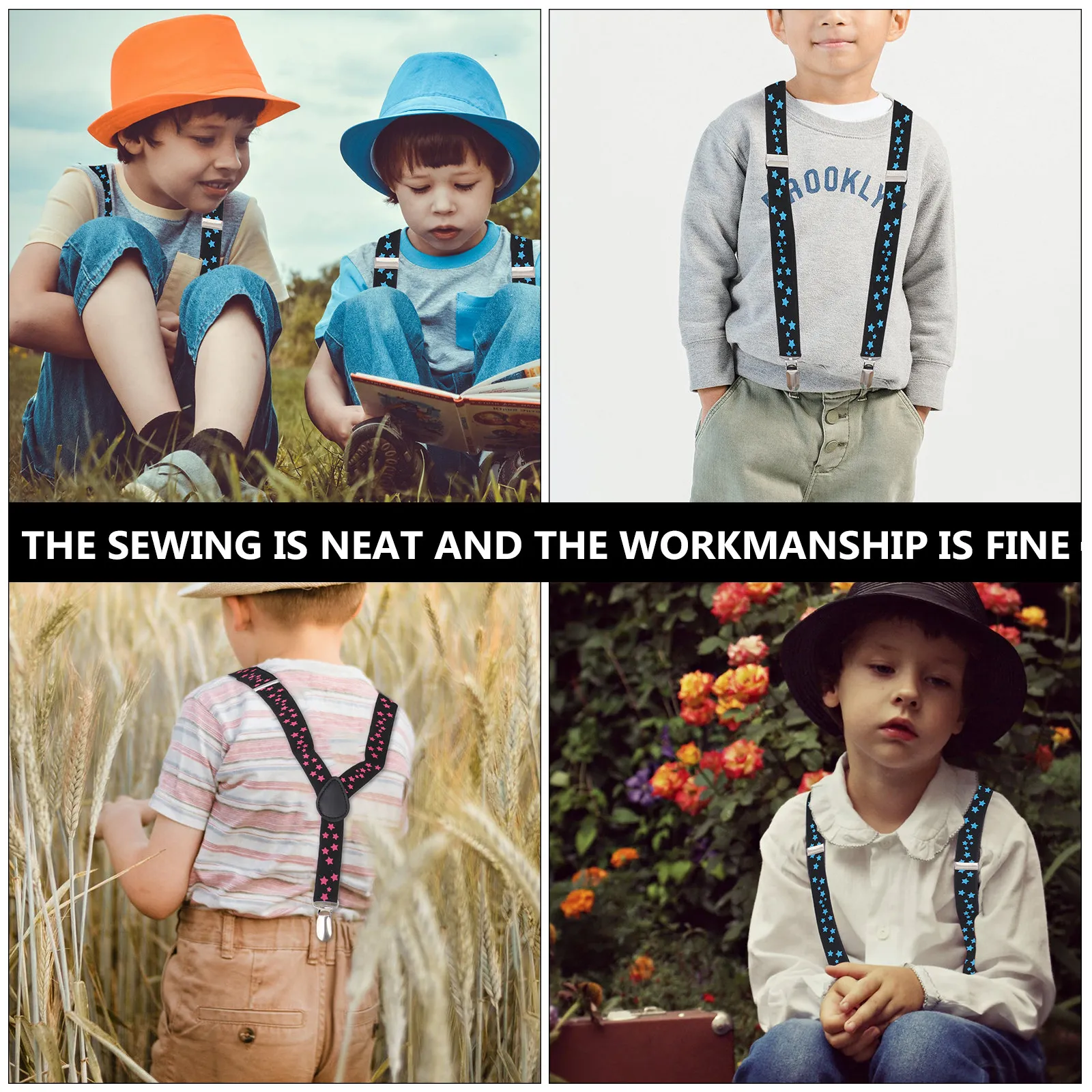 2pcs Kids Adjustable Elastic Suspenders with Star Print – Clip-on Trouser Straps for Birthday & Wedding