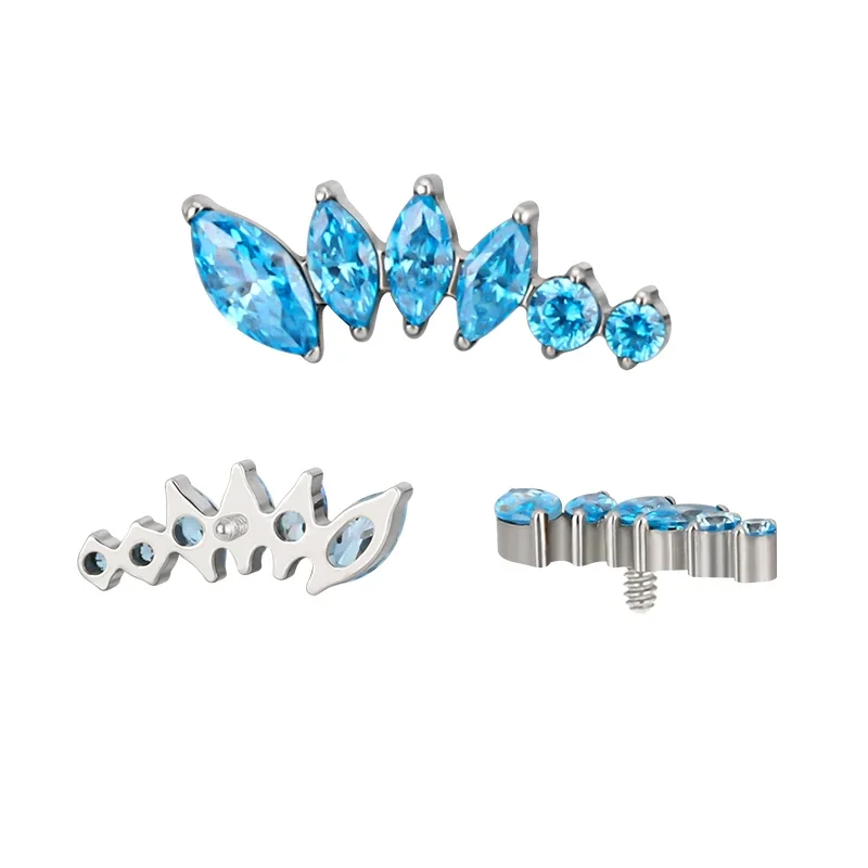 ASTM F136 Titanium EAR Studs PIERC 4 Marquise CZ and 2 Round Paved Top Tragus Earrings Lip Stud Labret Threaded Piercing Jewelry