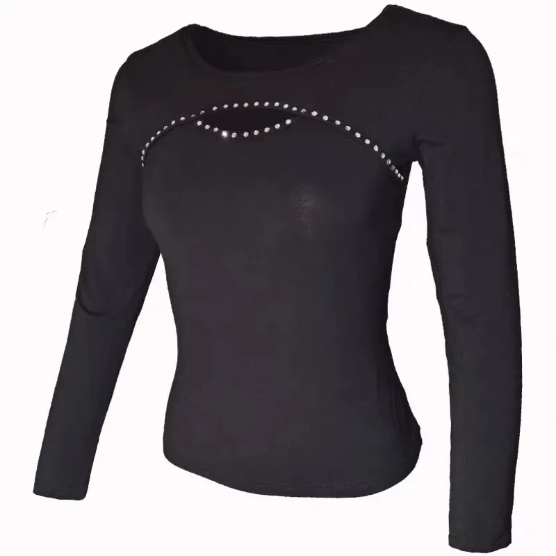 Latin Dance Hollow Out Tops Adult Women Rumba Samba Dance Practice Wear Long Sleeves Shirts Performance Costume Sexy Dancewear