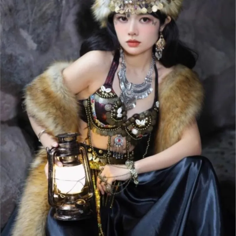 Traje exótico región occidental antiguo Yunnan Xishuangbanna vestido de baile de estilo tribal primitivo