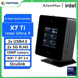 Neuer atomman gaming mini pc x7 ti intel ultra 9-185h 4 zoll bildschirm 2 * usb4 2*5g rj45 kamera oculink windows 11 mini computer wifi7