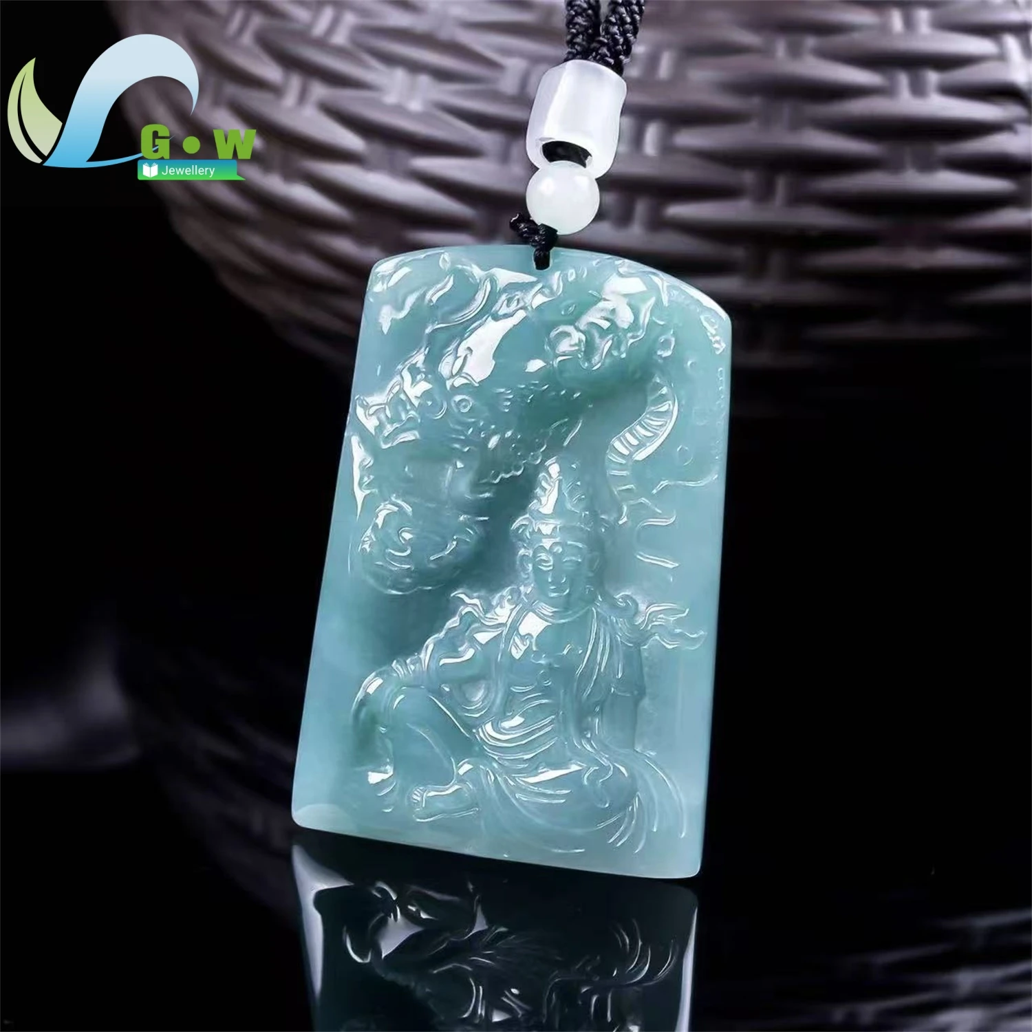 Natural Grade A Jadeite Blue Water Ice Type Guanyin Pendant Hanging Jade Amulet Necklace Unisex Carved Gemstone Jewelry Charm
