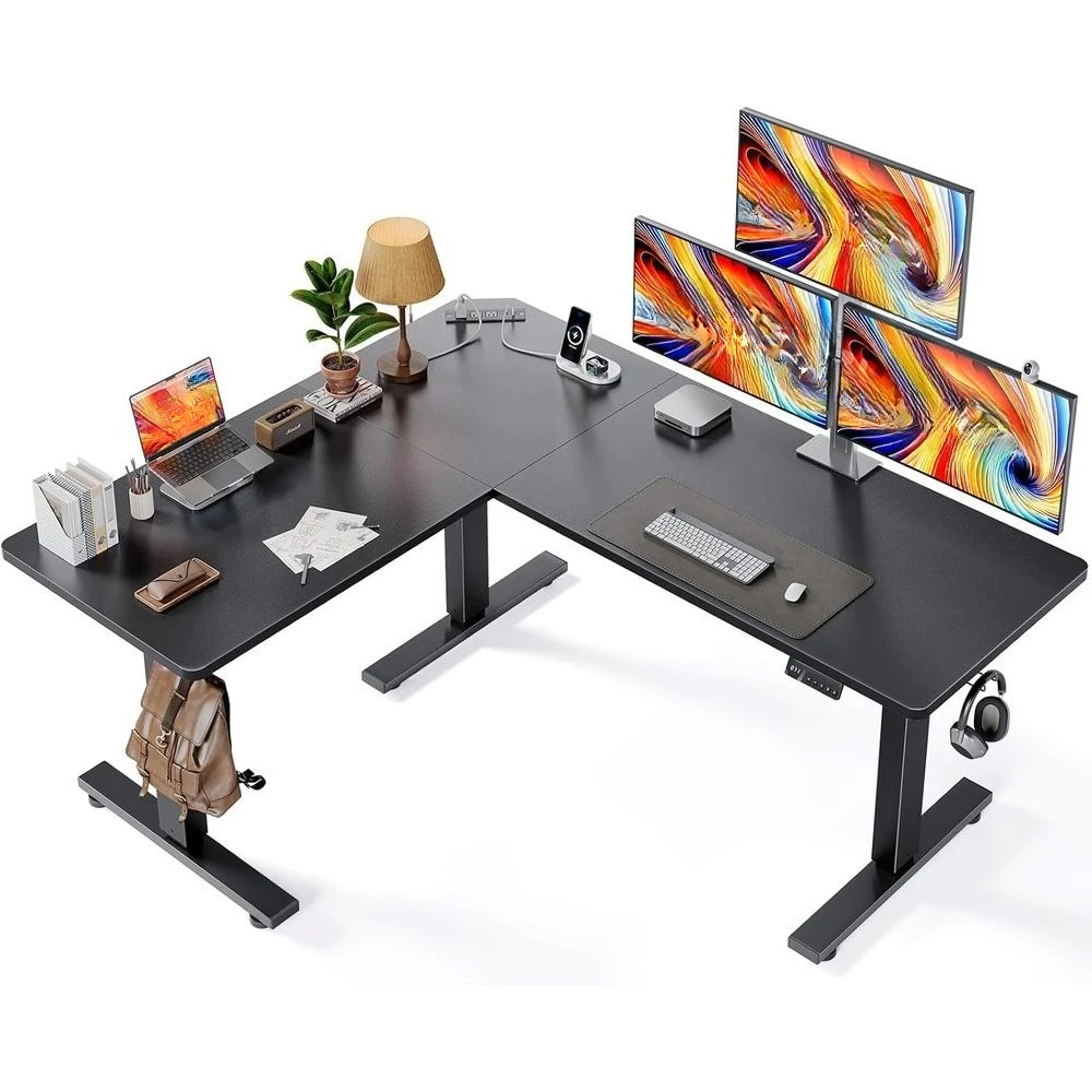 

63 x 55 L-Shaped Adjustable Standing Desk with Charging Station and Memory Controller for Home Office