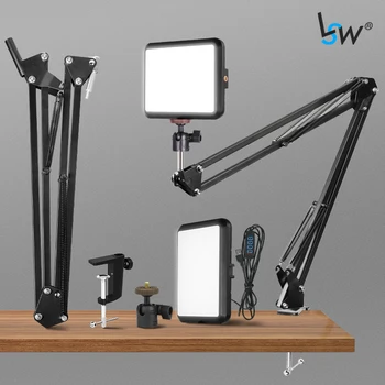 LED Video Light Kit USB Photo Studio Lighting with Table Arm Tripod Stand for Live Streaming Video Recording Makeup