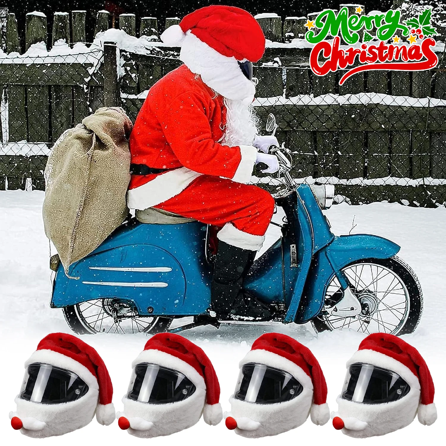 

Christmas Rider Helmet Cover Santa Face Motif with Nativity Art Weatherproof Motorcycle Accessory for Men Festive Holiday Decor