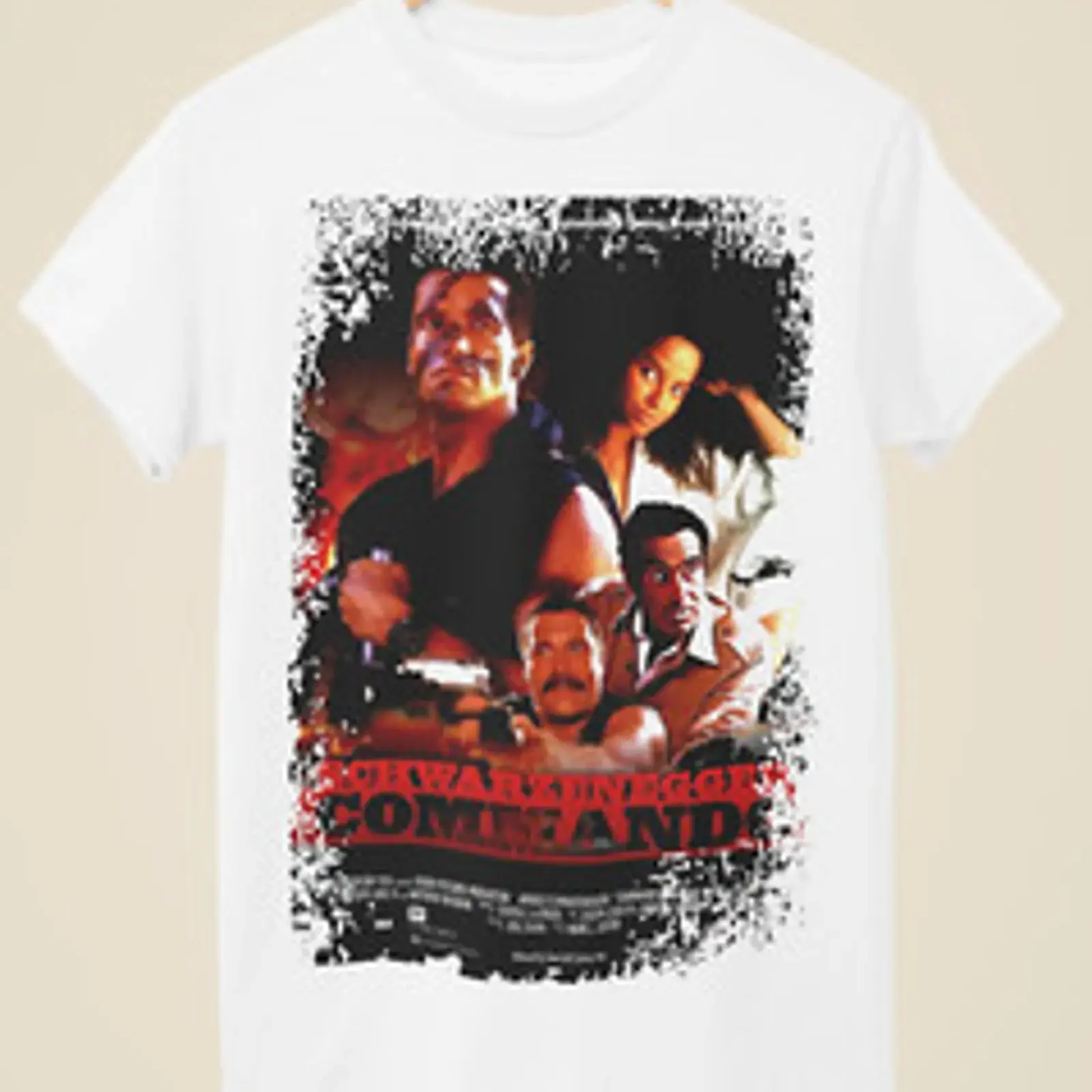 Commando white t shirt inspired by a movie poster vintage Washed Unisex Casual Stylish Versatile homme Breathable streetwear