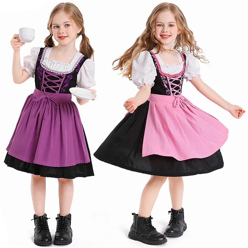 

Children Campus Event Festival Party Frocks Apron Set Girls Cosplay Beer Dress Kids Carnival Stage Performance Colorful Clothes