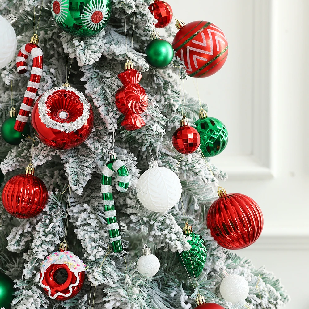 56pcs/Set Red White Green Christmas Balls Christmas Party Decorations XmasTree Hanging Ornaments Navidad New Year Supplies 2027