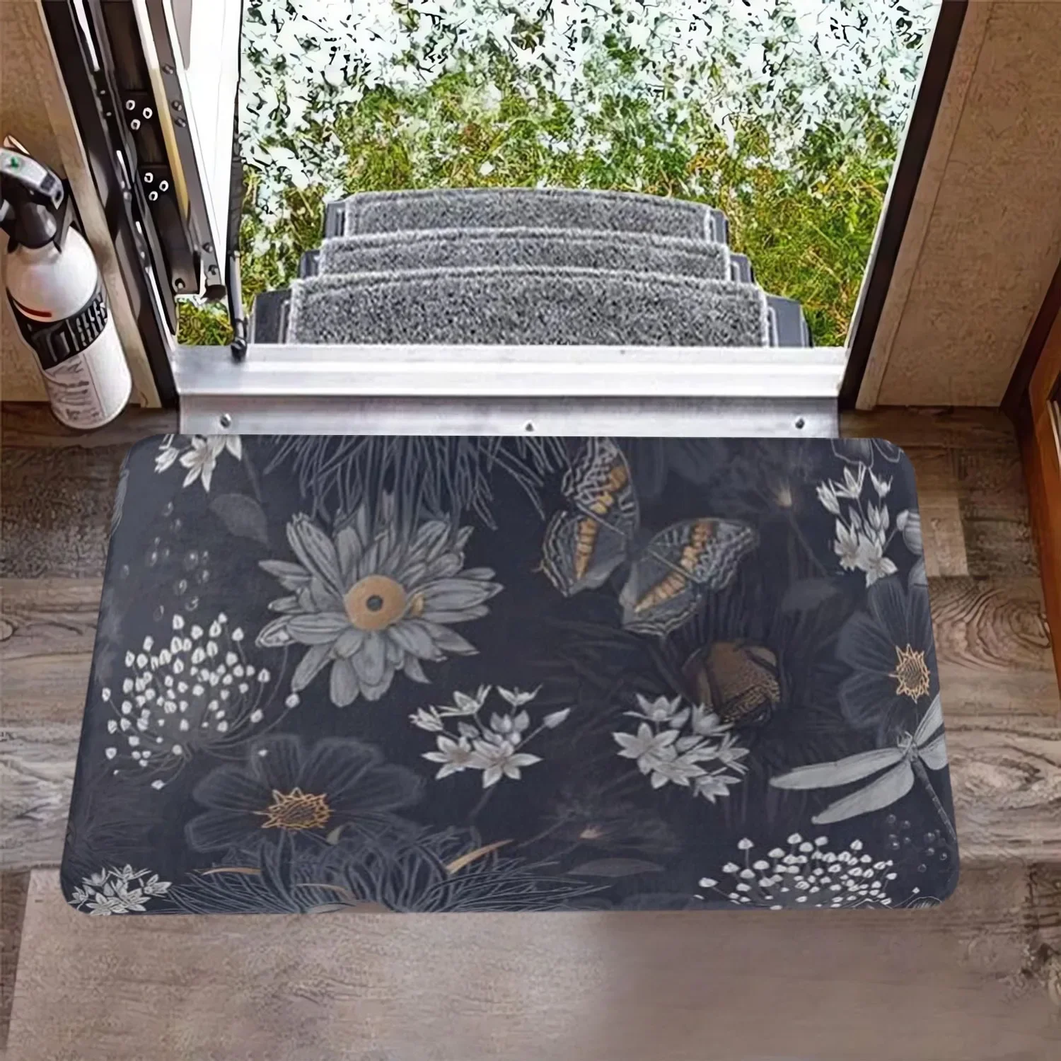 مجموعة سجادة أرضية الحمام RV مكونة من 3 قطع، سجادة كفاف على شكل زهرة اليعسوب على شكل حرف U، غطاء مقعد المرحاض، حمام مضاد للانزلاق