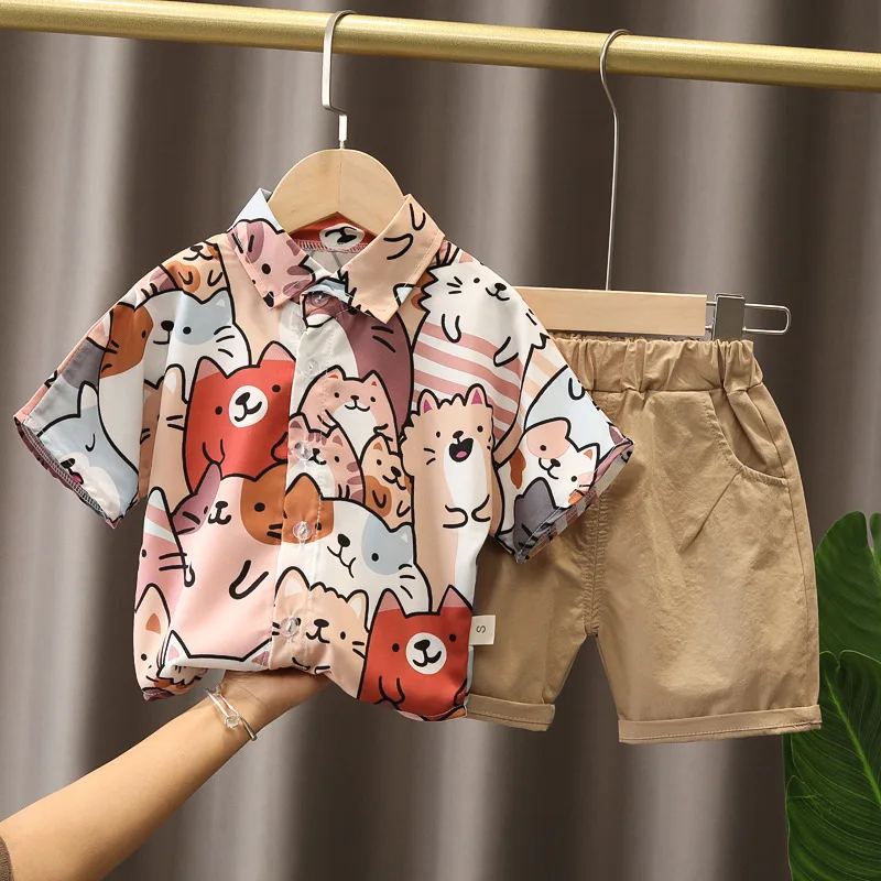 New Summer Baby Boys Clothes Sets Fashion Cotton Full Printing T-shirts+Tooling Shorts 2pcs Kids Outfits for Infant Tracksuit