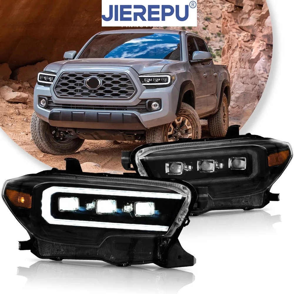 

2 шт. полностью светодиодные фары в сборе, янтарный проектор для Toyota Tacoma 2016-2023, анимационные автомобильные фары, аксессуары