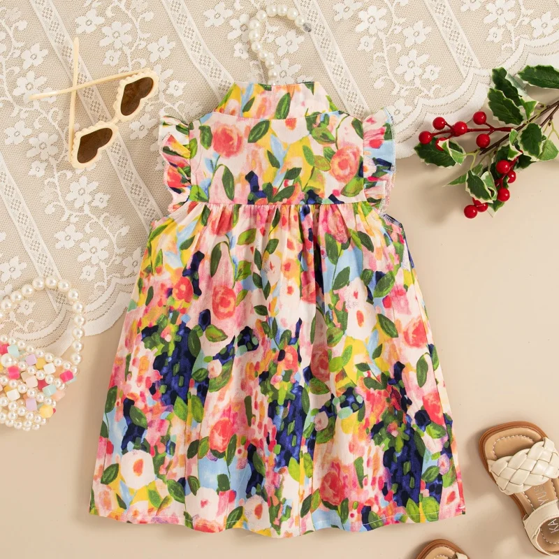 Baby Girl Dress Summer Girl Cotton Flower Printed Sleeveless Dress Cute Princess Dress Baby Girl Clothes