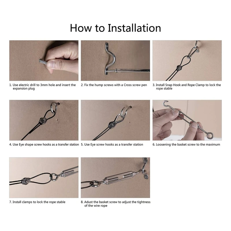 Outdoor String Light Hanging Kit, 200 Ft. Stainless Steel (304) Hanging Rope Cable, Black Vinyl Coating, Swivel Buckle