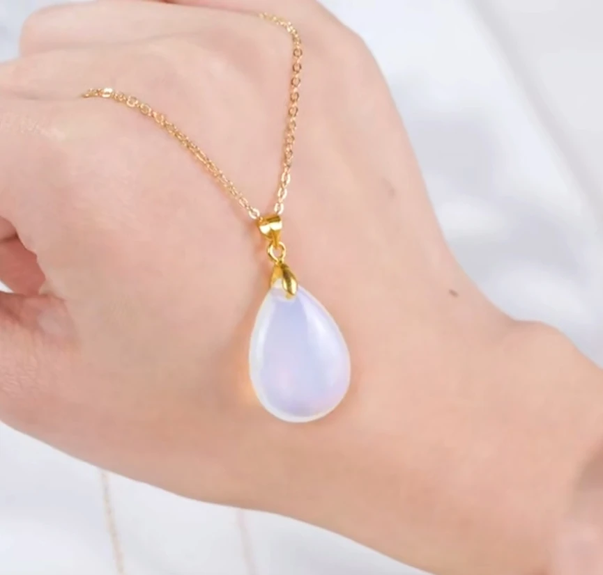 Neue Modische Naturstein-Kristall-Anhänger Tropfenförmiger Einfacher Anhänger Halskette Ohrringe Schmuckherstellung Mit Kette Collier – Detail 7
