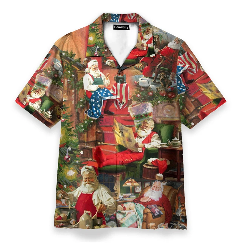 Engraçado natal homem camisas papai noel impressão camisa havaiana natal feminino blusas de manga curta topos ano novo botão acima camisas