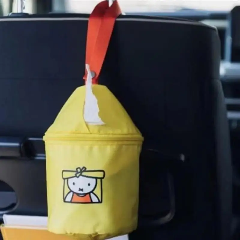 Miffy Rabbit-caja de pañuelos colgante, almacenamiento de pañuelos con estampado de conejo Kawaii, rollo de papel para el hogar y el coche, bolsa colgante de pañuelos bonita