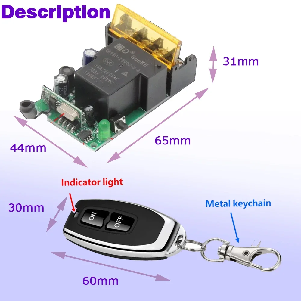 433MHz Wireless RF Remote Control Switch AC 110V 220V 240V 30A Relay Receiver DIY for Factory Farm Office Pump LED Light Motors