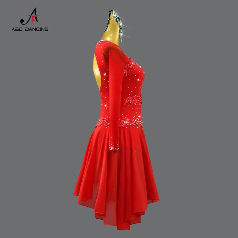 2024 Red Latin Dance Dress Party Sport Ball Practice Wear Prom Costume Kid Outfit Girls Line Suit Midi Samba Dancewear Customize