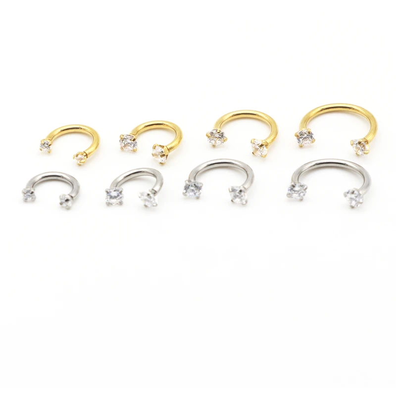 

60pcs Surgical Steel Horseshoe Nose Ring Lip Jewelry Earring Crystal CZ Gem 6mm 8mm 10mm Tragus 16G Wholesale