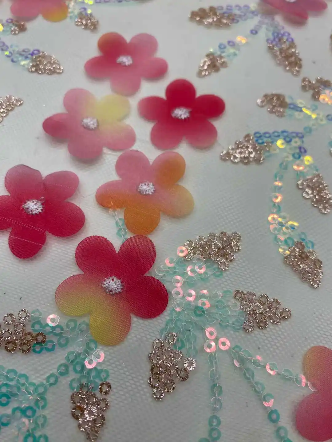 3D Flowers Applications for Clothing High Quality Tulle Lace French Nigerian Net Lace Fabric for Sewing Wedding Dresses TP1492