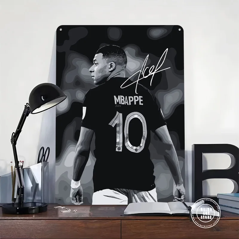 Mbappe Printed Poster Customized Retro Wall Art Vintage Metal Tin Signs for Wand Deko Home Decorations Living Room Desk Decor
