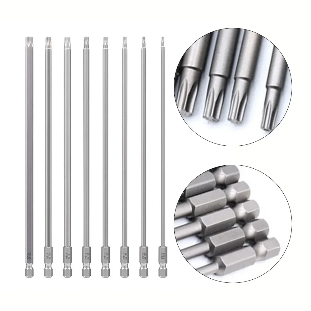 8Pcs 200mm Torx Head Screwdriver Bit Set Steel T8/T10/T15/T20/T25/T27/T30/T40 Long Drill Bits 1/4\