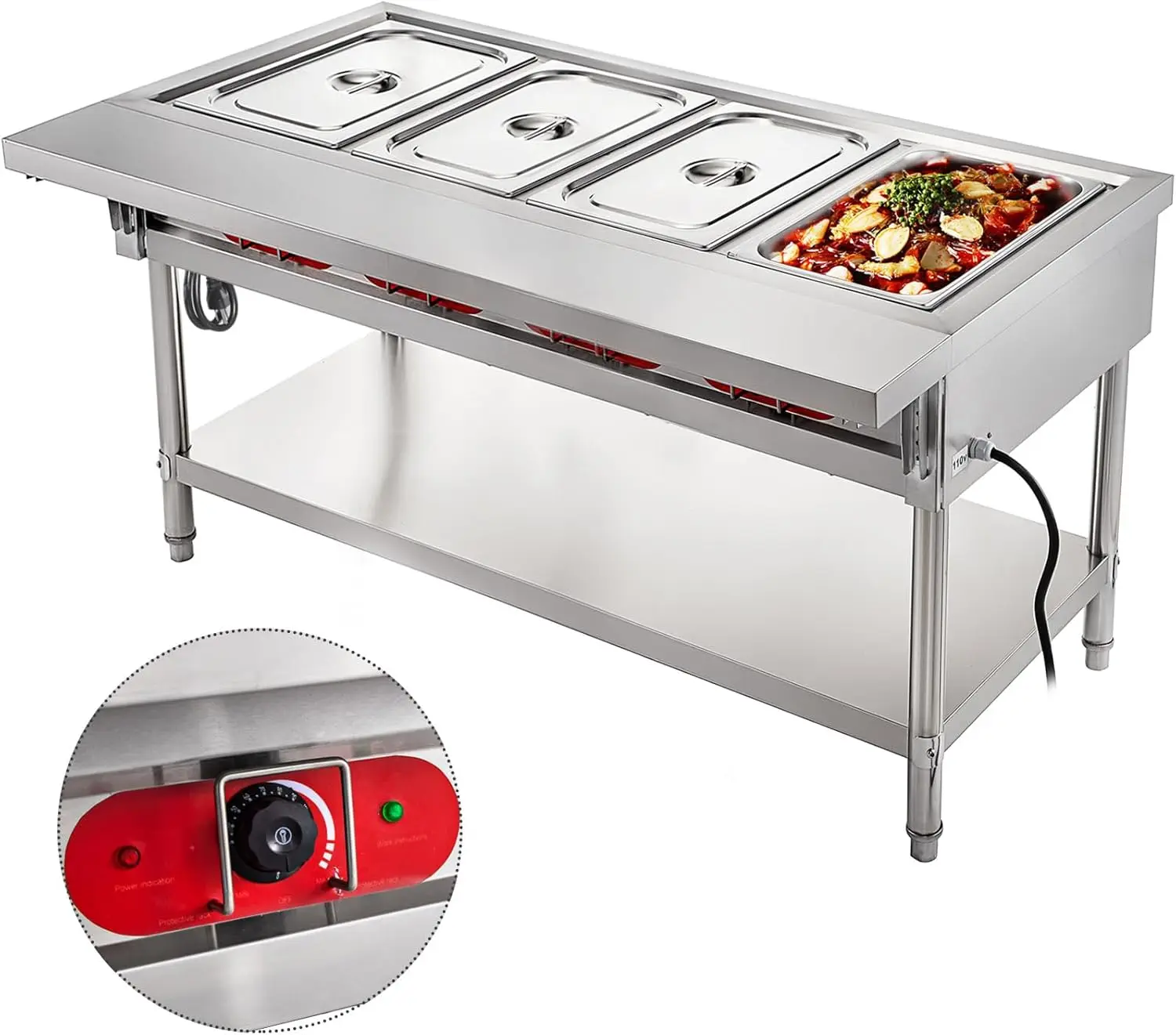 

Steam Table Food Warmer 4 Pot Steam Table Food Warmer 18 Quart/Pan with Lids with 7 Inch Cutting Board Commercial Electric
