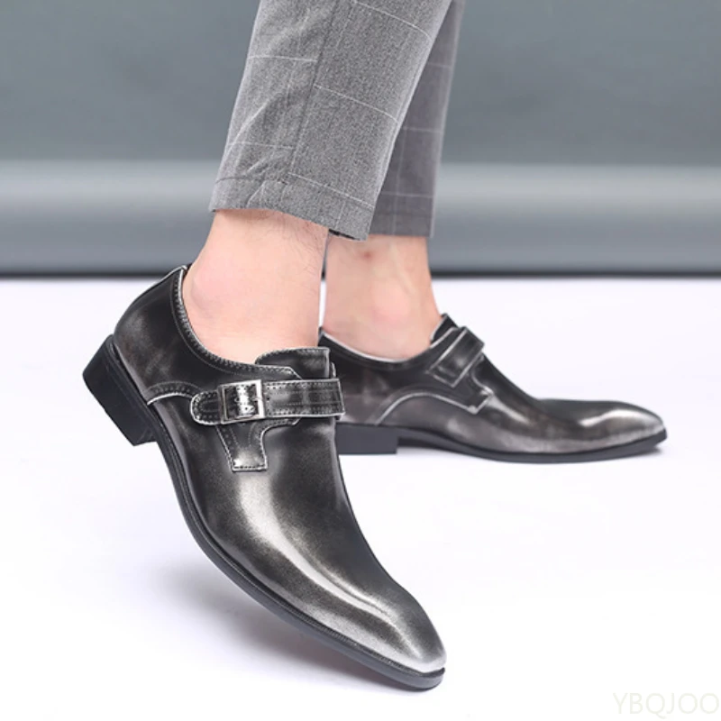 Belt buckle Men's Shoes Fashion Low heel Dress shoes British plus size Leather non slip Footwear Male Formal Suit Shoe Homme - Image 2